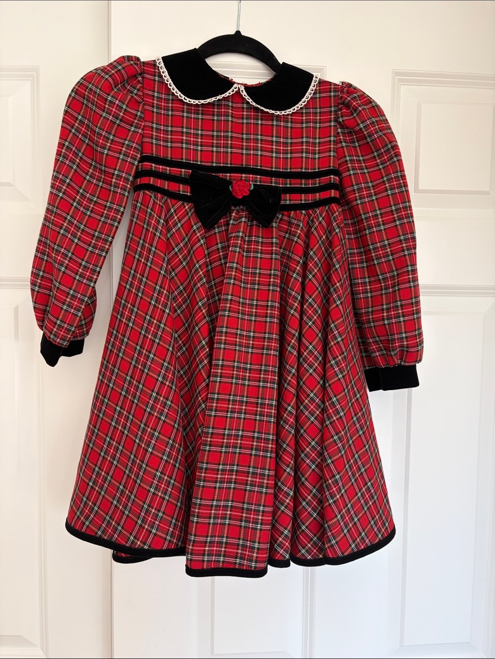 Red tartan plaid girls holiday dress